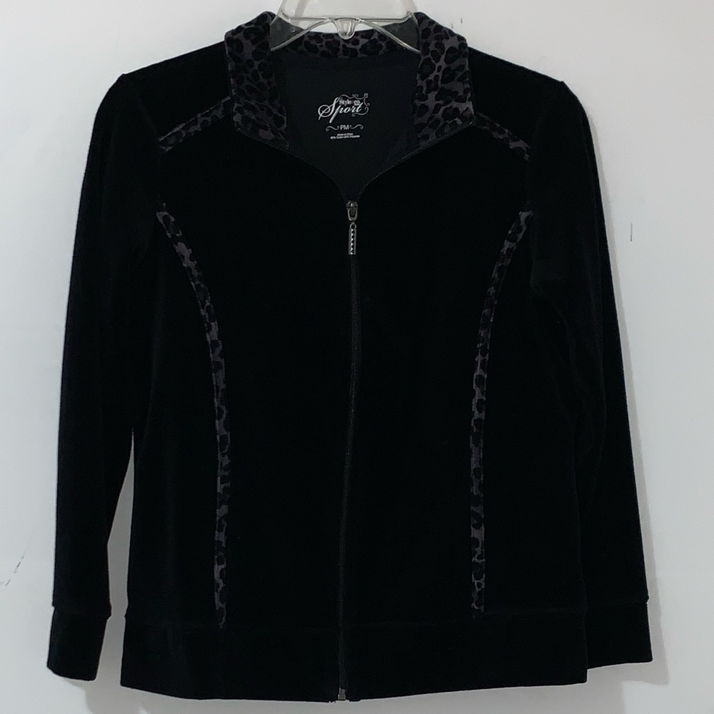 Style & Co Black Velour Jacket with Animal Print